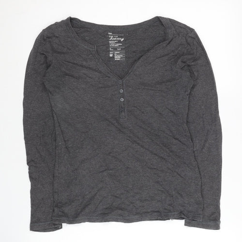 Gap Women's Grey Henley Long Sleeve T-Shirt S
