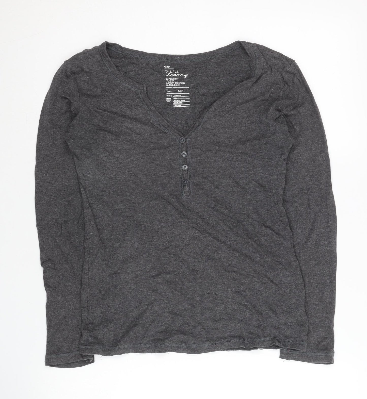 Gap Women's Grey Henley Long Sleeve T-Shirt S