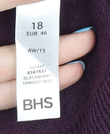 BHS Women's Purple Open Front Cardigan Size 18 Acrylic