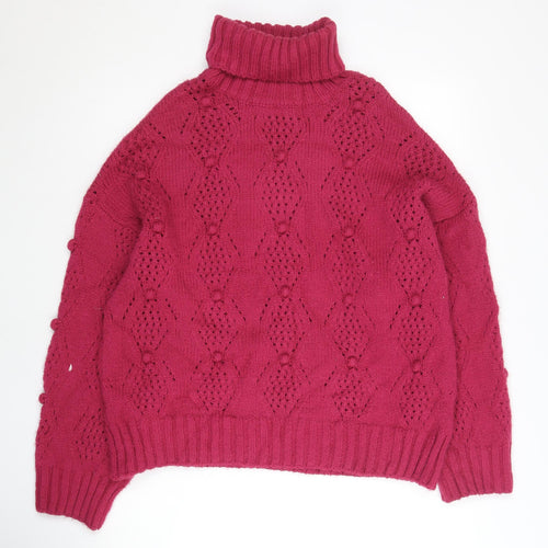 Papaya Women's Red Roll Neck Geometric Knit Jumper M
