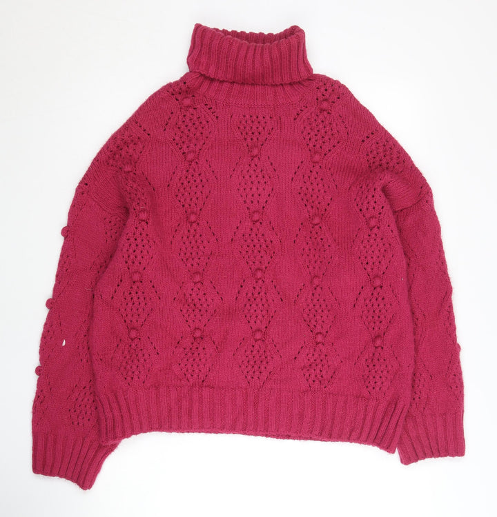 Papaya Women's Red Roll Neck Geometric Knit Jumper M