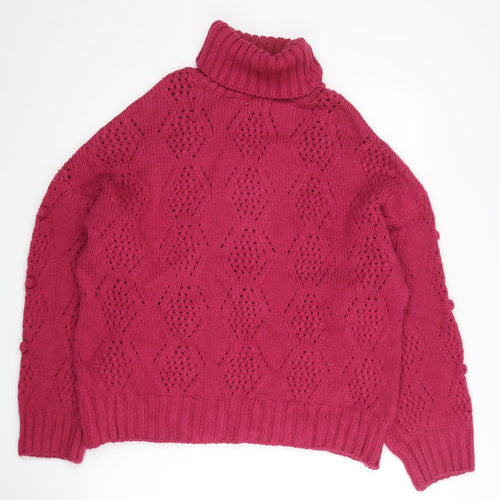 Papaya Women's Red Roll Neck Geometric Knit Jumper M