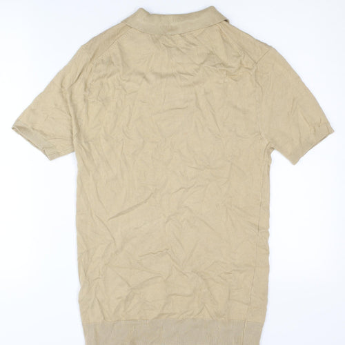 boohooMAN Men's Beige Full Zip Polo Jumper - Size M