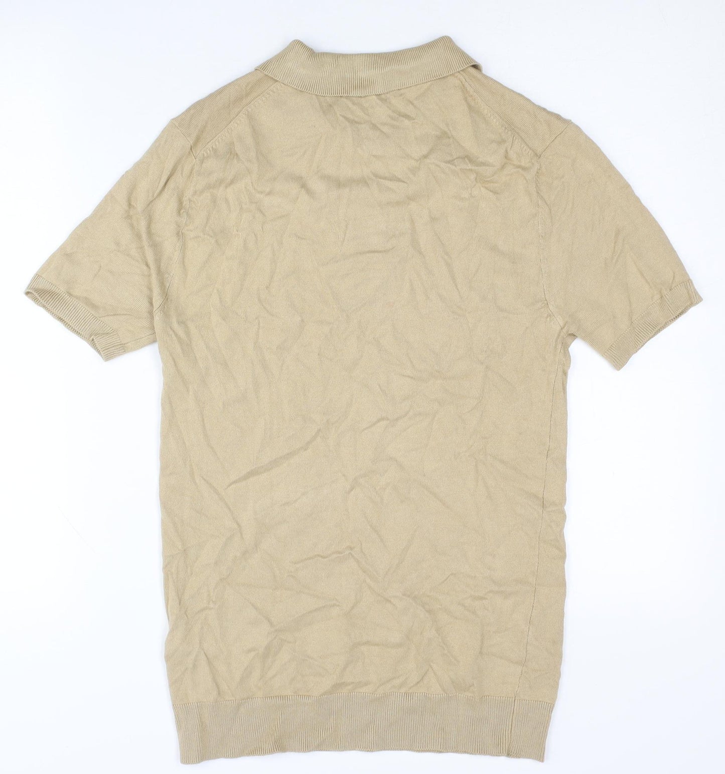 boohooMAN Men's Beige Full Zip Polo Jumper - Size M