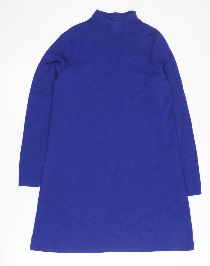 COS Women’s Blue Wool Dress XS High Neck Long Sleeve