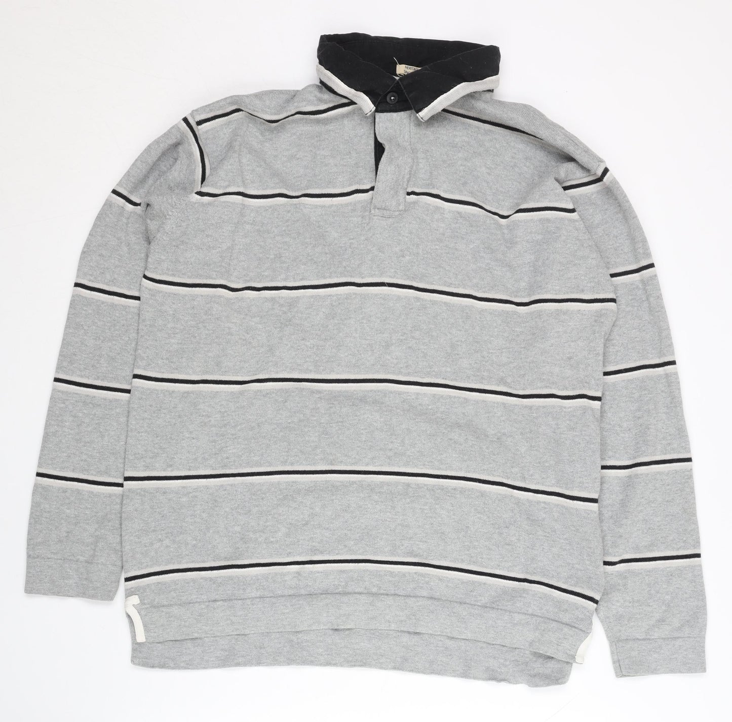Marks and Spencer Men's Grey Striped Pullover Jumper L