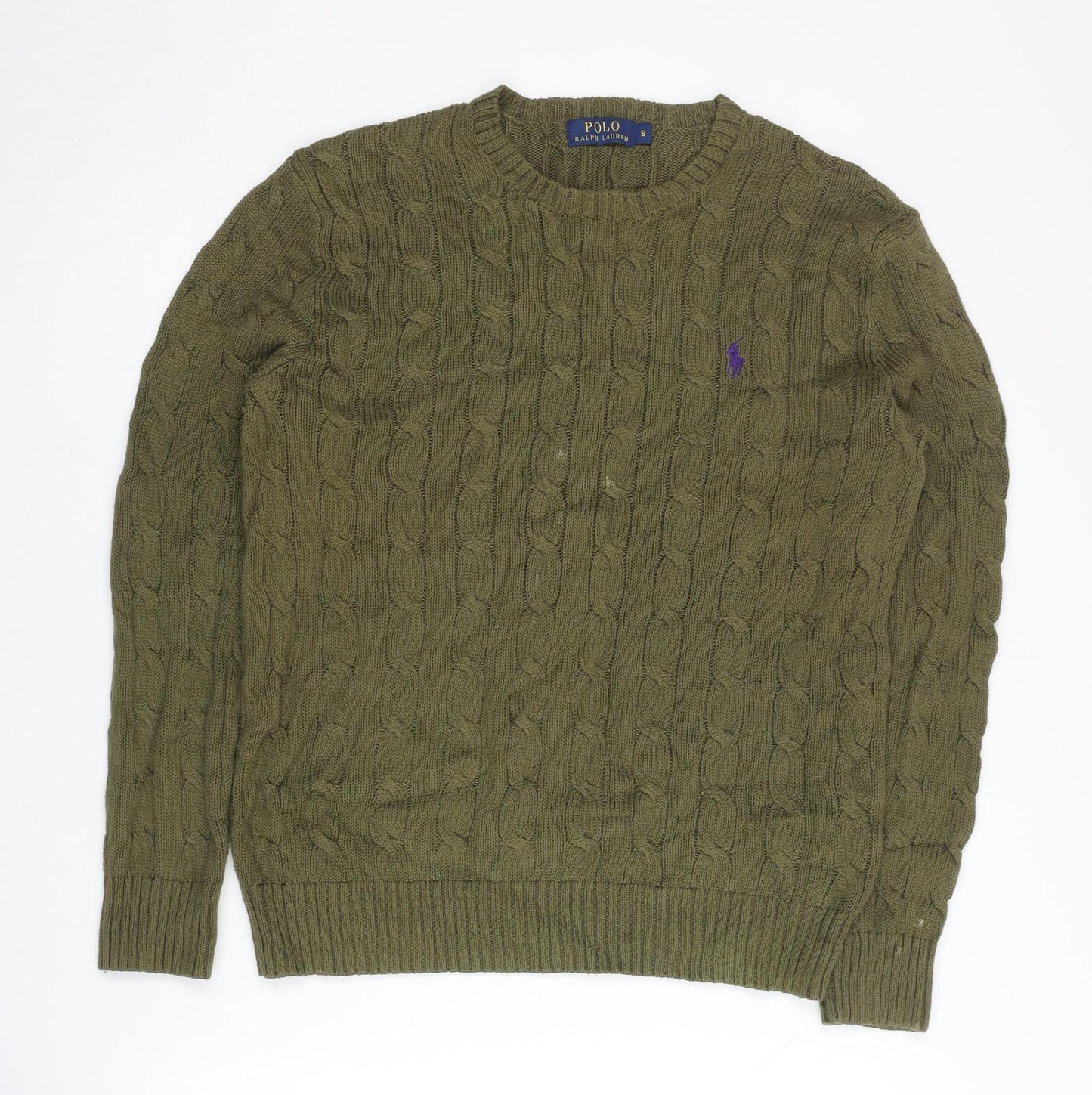 Polo Ralph Lauren Men's Green Pullover Jumper, Size S, Cable-Knit