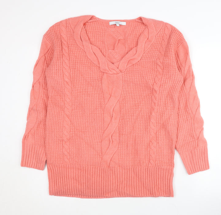 Next Women's Pink V-Neck Cable-Knit Pullover Jumper S