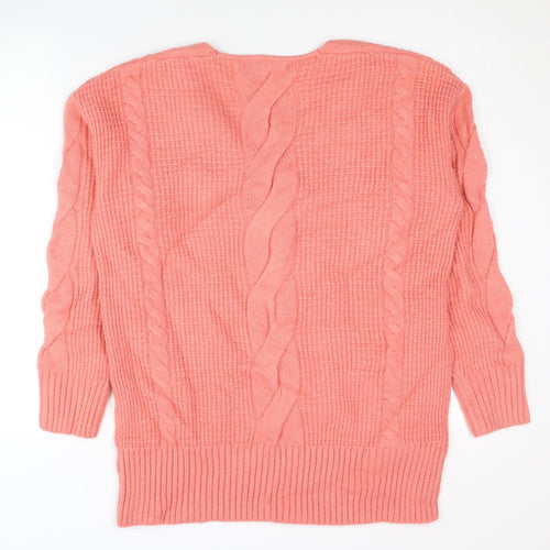 Next Women's Pink V-Neck Cable-Knit Pullover Jumper S