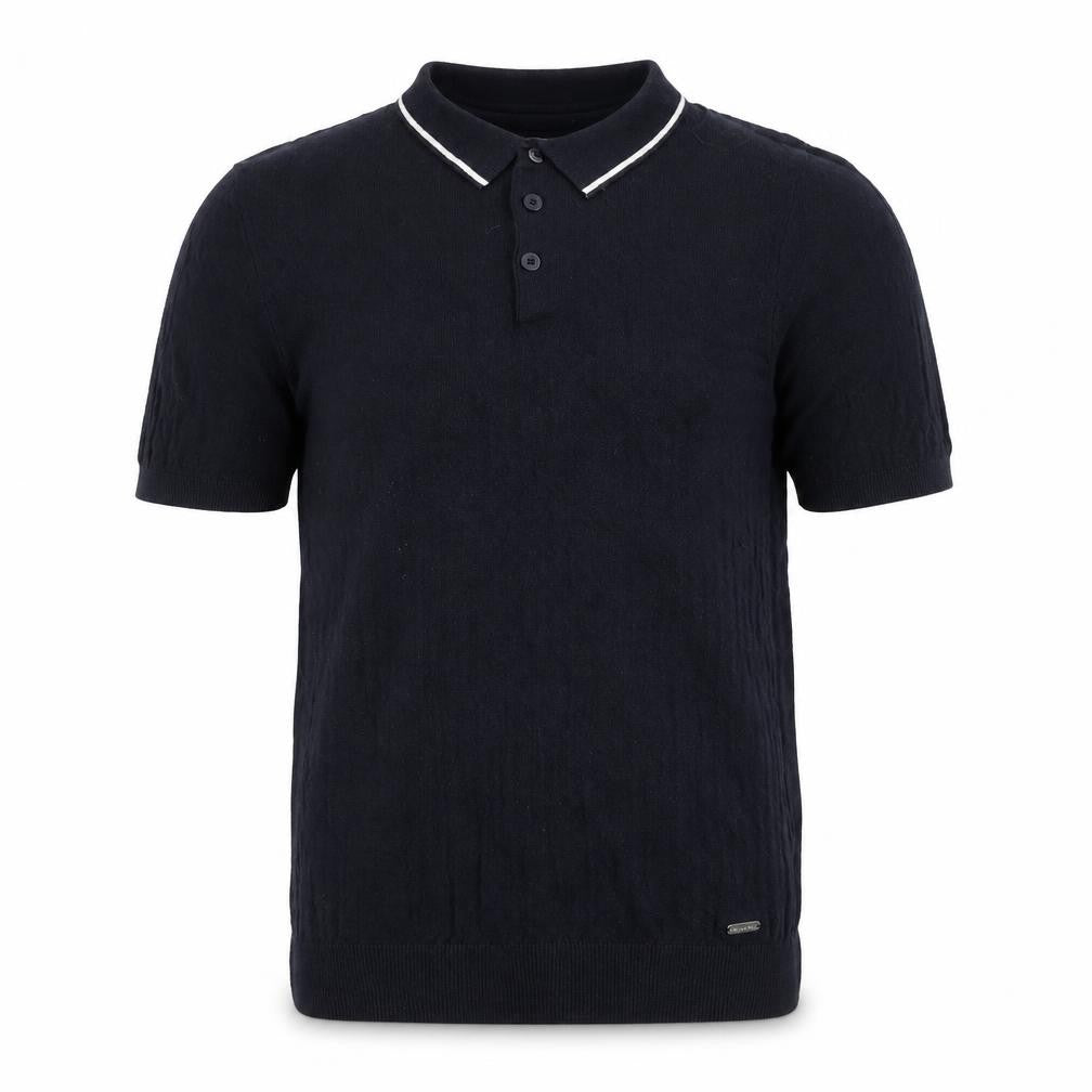 Front view of Threadbare Men's Black Polo Shirt - Medium, Cotton Blend
