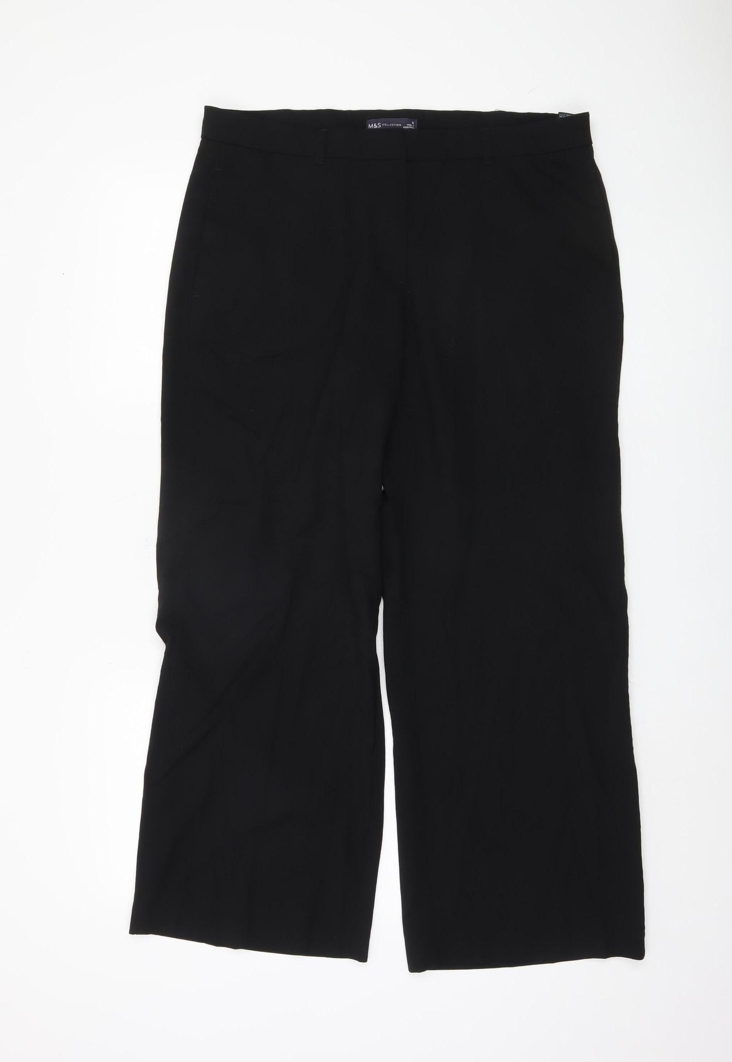 Marks and Spencer Women's Black Wide-Leg Trousers, Size 16
