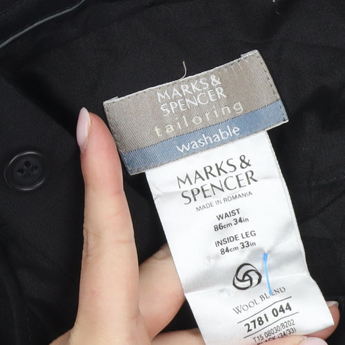 Marks and Spencer Black Men's Trousers, Size 34, Formal Wear