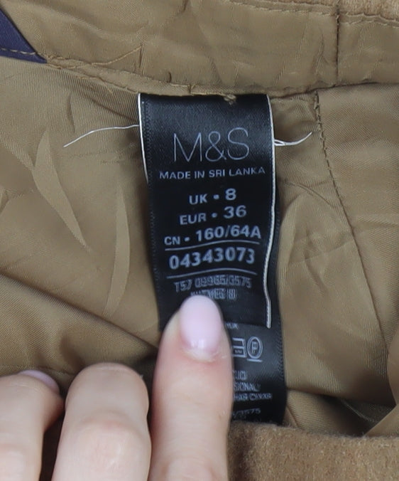 Marks and Spencer Brown Wool Midi A-Line Skirt, Size 8
