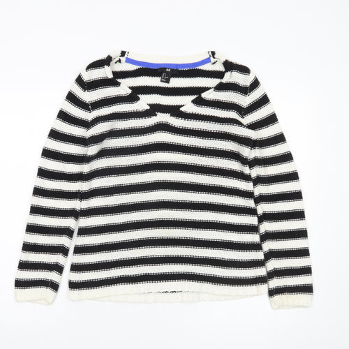 H&M Women's Black Striped V-Neck Pullover Jumper