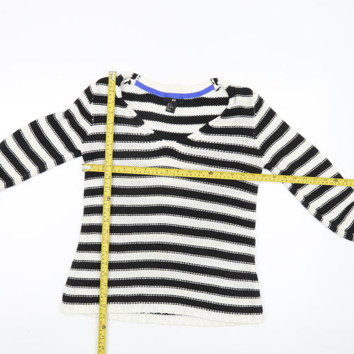 H&M Women's Black Striped V-Neck Pullover Jumper