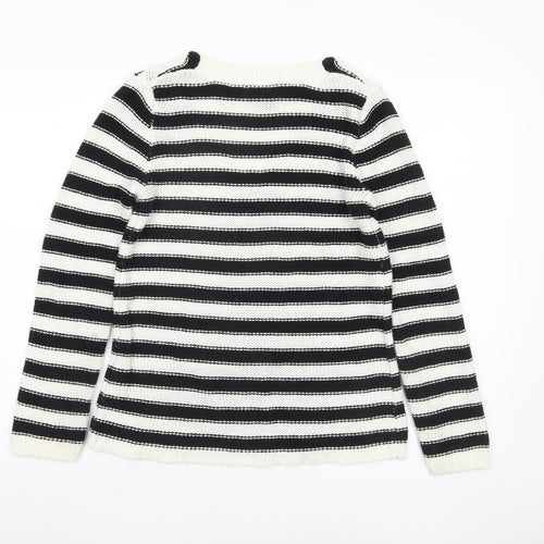 H&M Women's Black Striped V-Neck Pullover Jumper