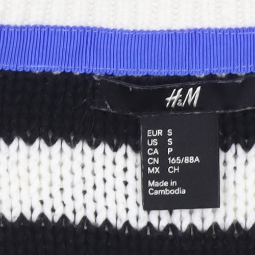 H&M Women's Black Striped V-Neck Pullover Jumper