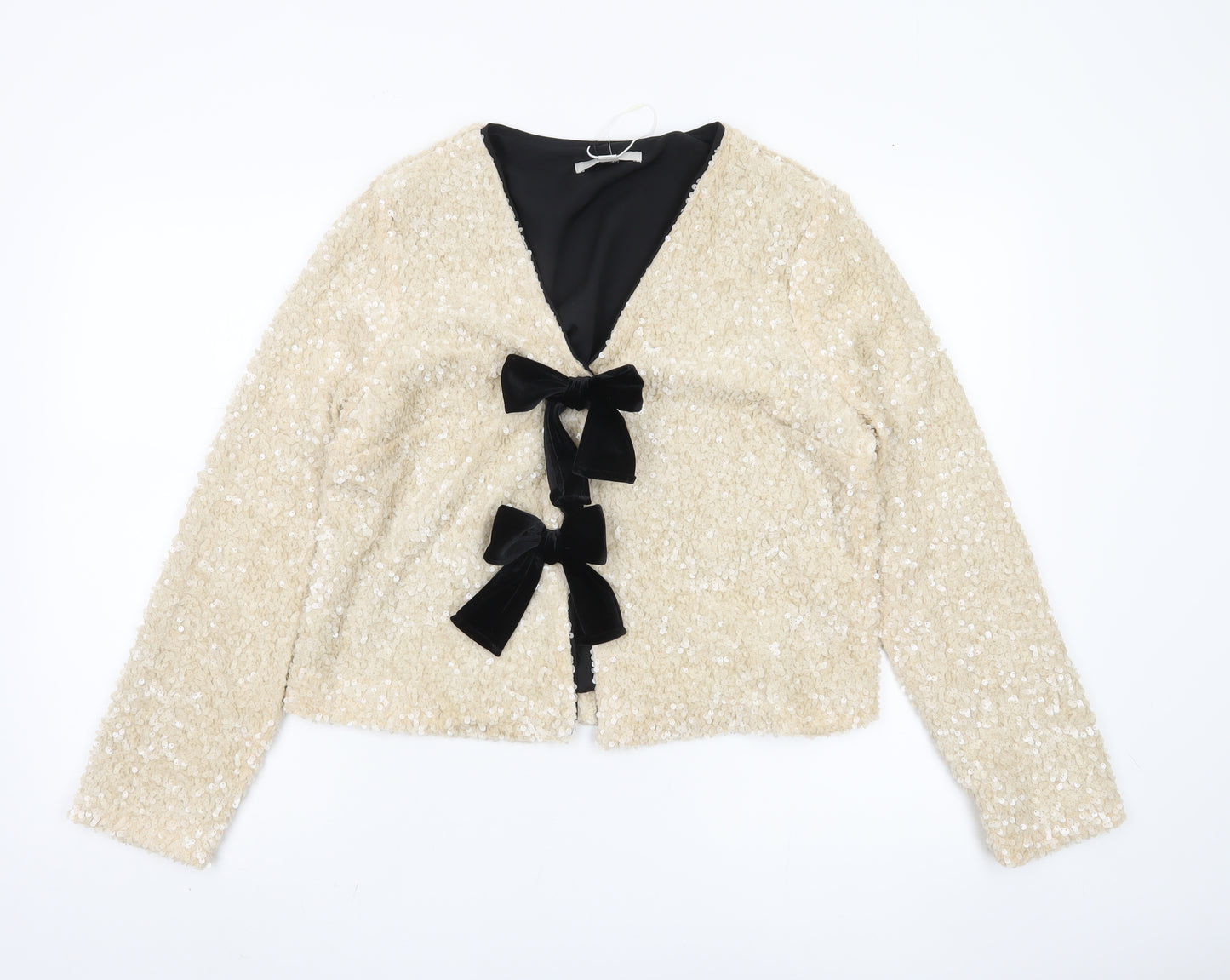 Marks and Spencer Women's Beige Sequin Bow Jacket