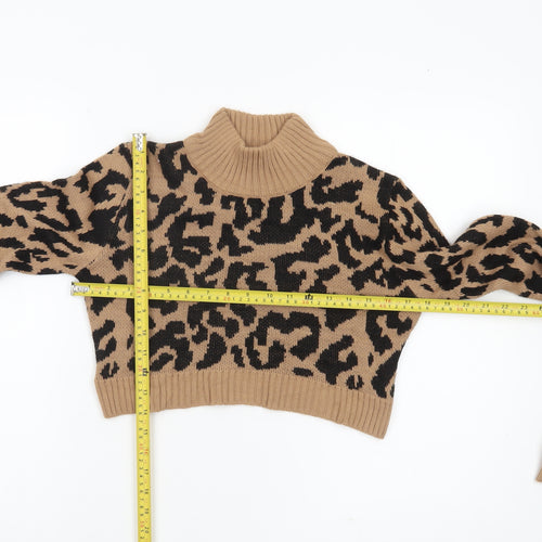 PrettyLittleThing Women's Brown Animal Print Pullover Jumper S