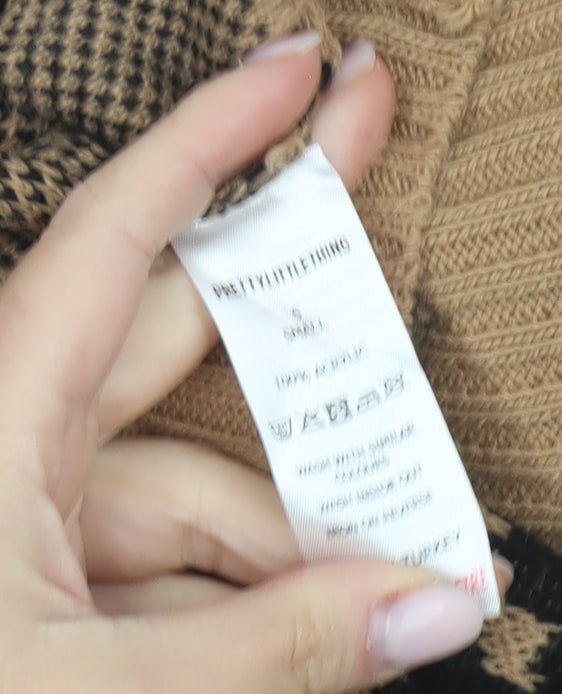 PrettyLittleThing Women's Brown Animal Print Pullover Jumper S