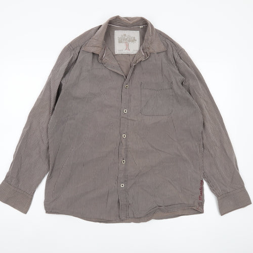Men's Brown Striped Button-Up Shirt Medium