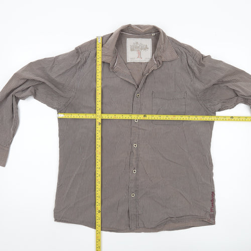 Men's Brown Striped Button-Up Shirt Medium