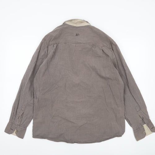 Men's Brown Striped Button-Up Shirt Medium