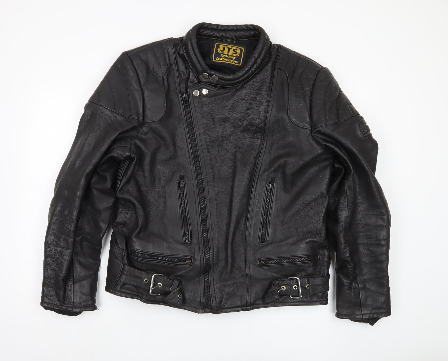 JTS Men's Black Leather Motorcycle Jacket Size 48