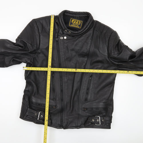 JTS Men's Black Leather Motorcycle Jacket Size 48