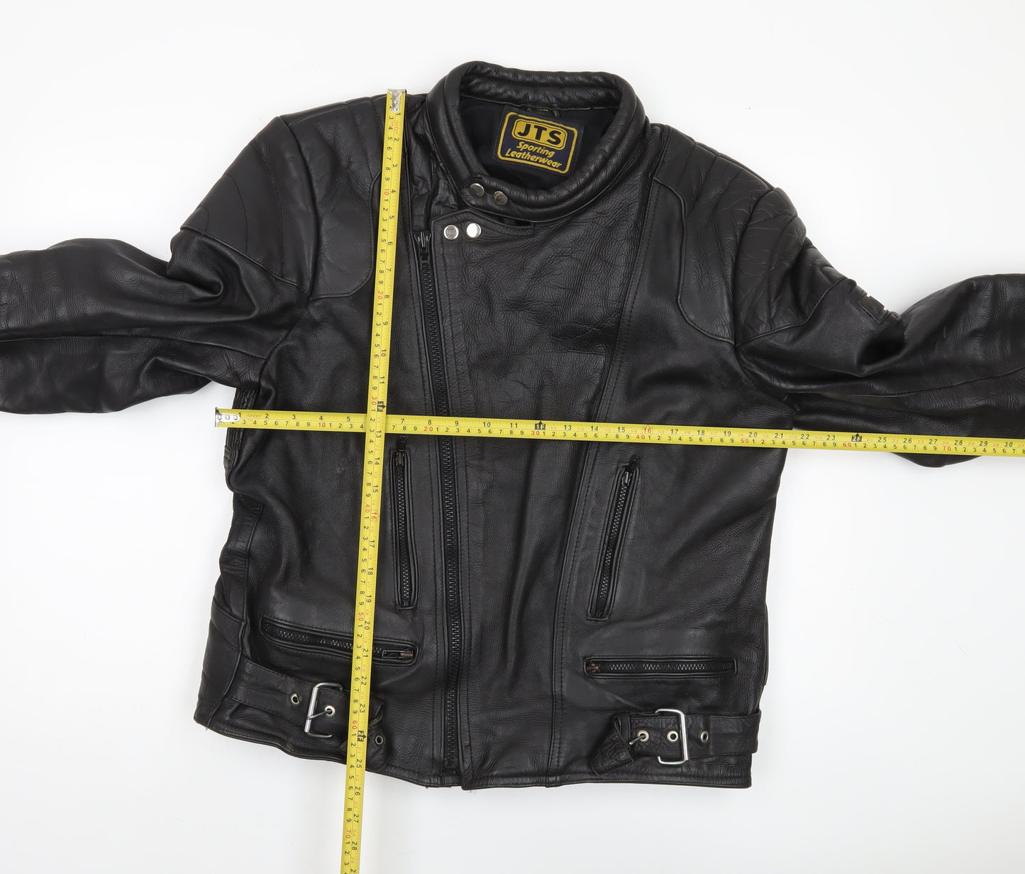 JTS Men's Black Leather Motorcycle Jacket Size 48