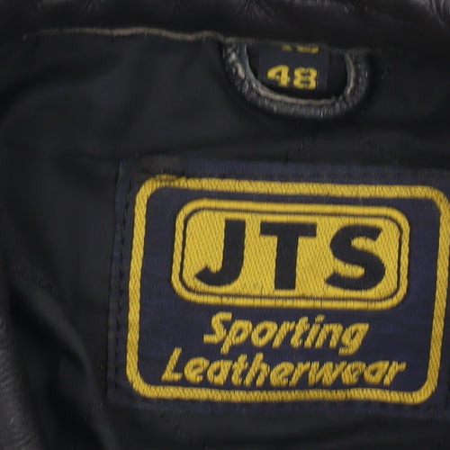 JTS Men's Black Leather Motorcycle Jacket Size 48
