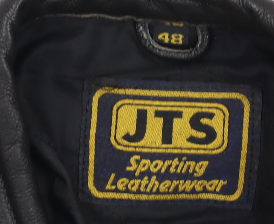 JTS Men's Black Leather Motorcycle Jacket Size 48