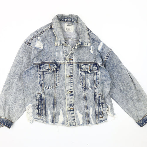Denim Co. Women's Blue Distressed Crop Jacket Size 16