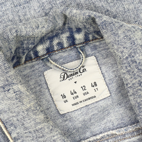 Denim Co. Women's Blue Distressed Crop Jacket Size 16
