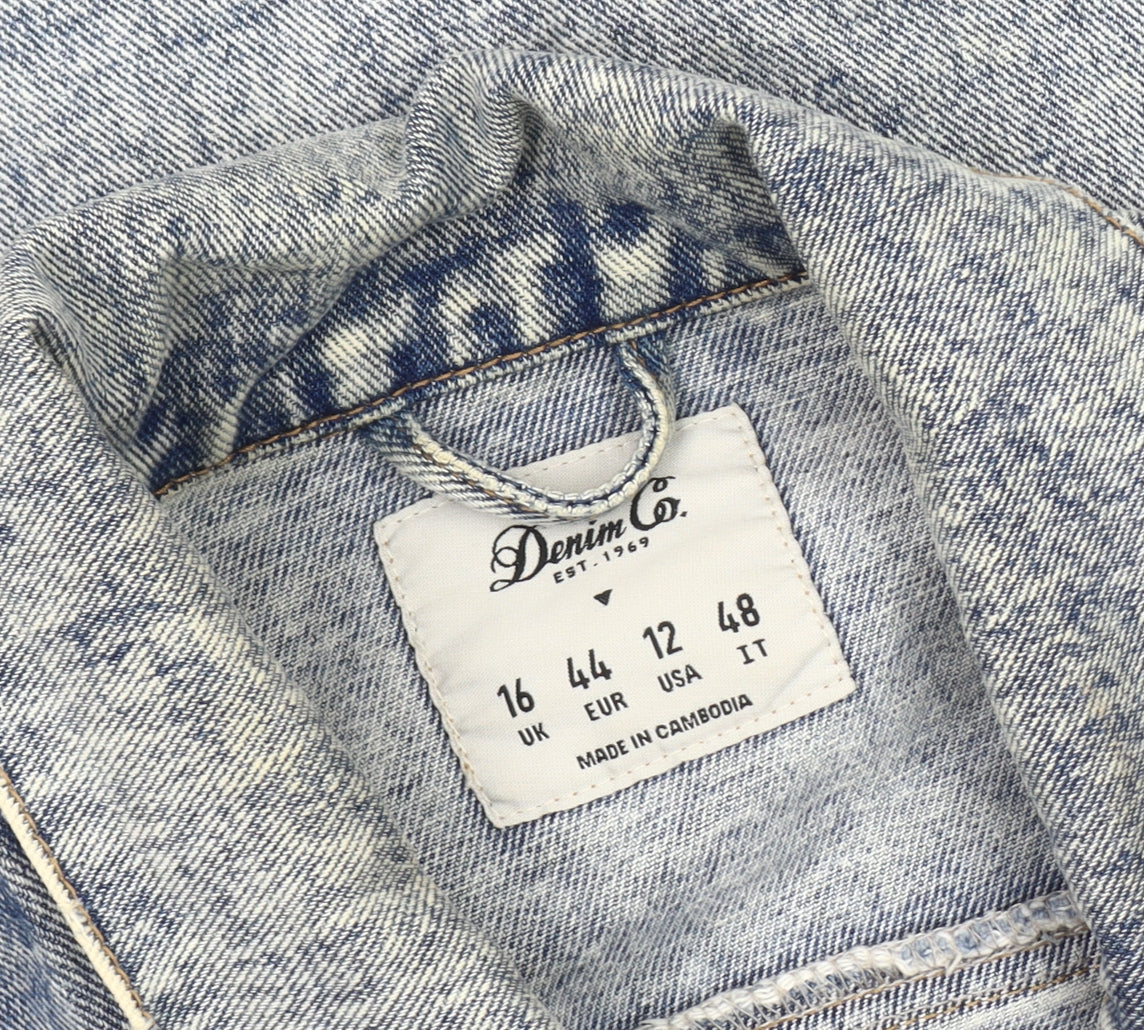 Denim Co. Women's Blue Distressed Crop Jacket Size 16