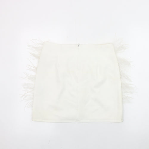 Boohoo Women's White Fringe Pencil Skirt UK 12
