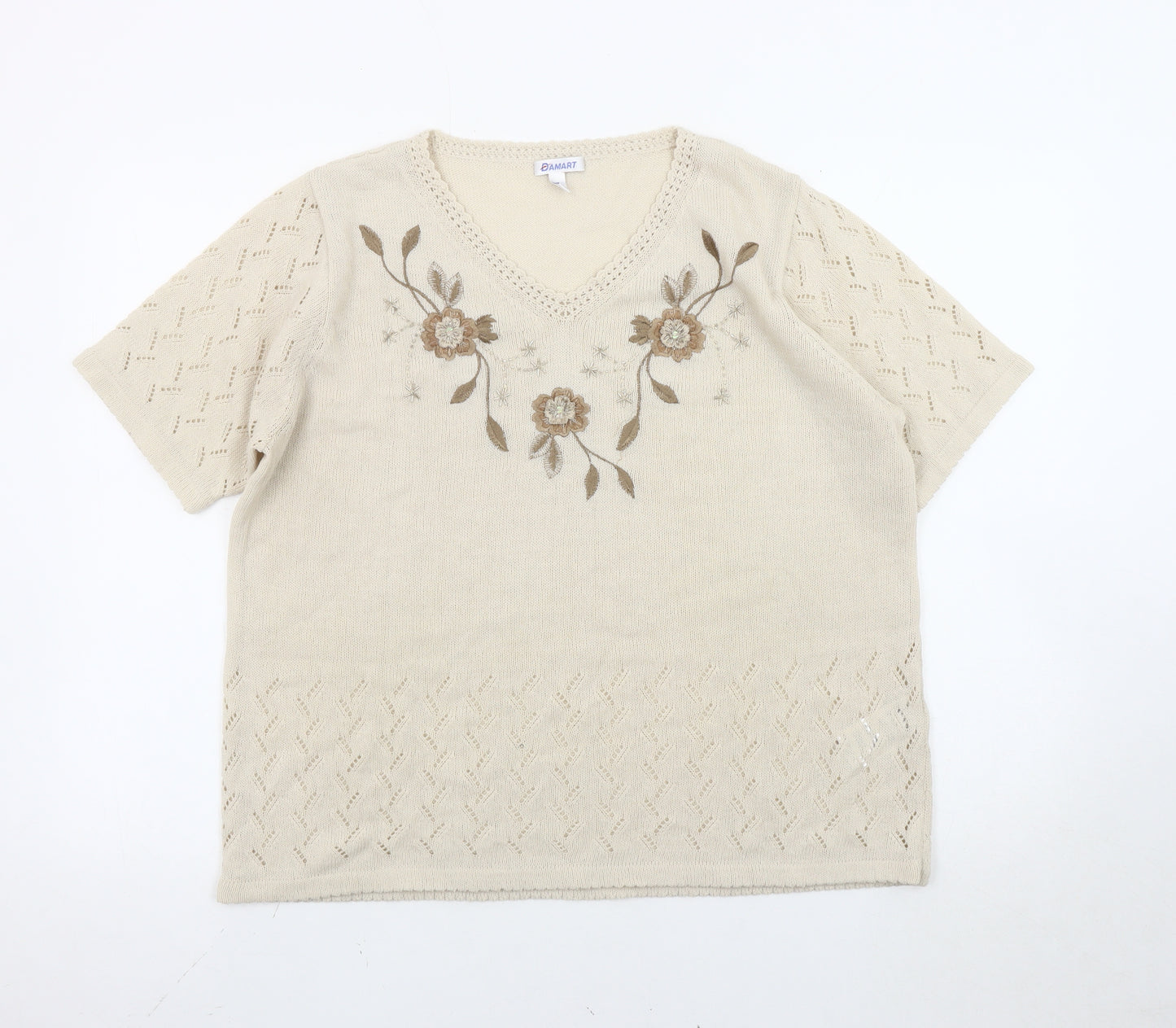 Damart Women’s Beige V-Neck Jumper XL