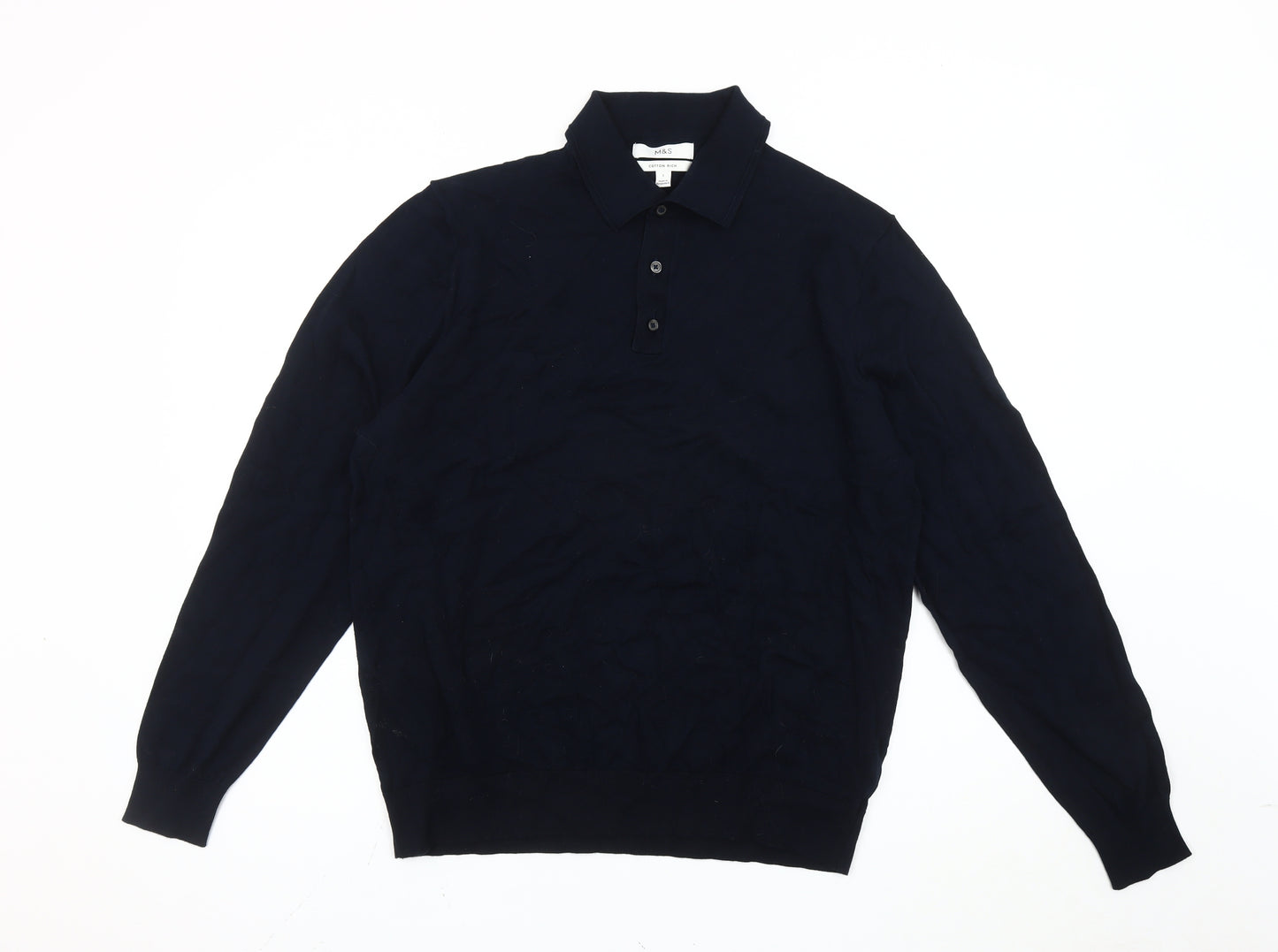 Marks and Spencer Men's Black Long Sleeve Polo - L