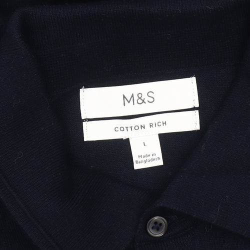 Marks and Spencer Men's Black Long Sleeve Polo - L