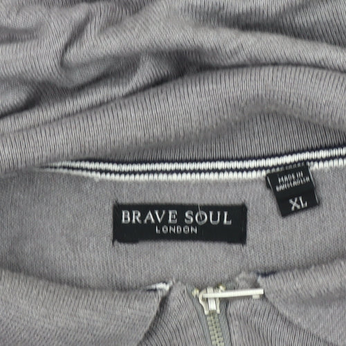 Brave Soul XL Men's Grey Collared Full Zip Jumper