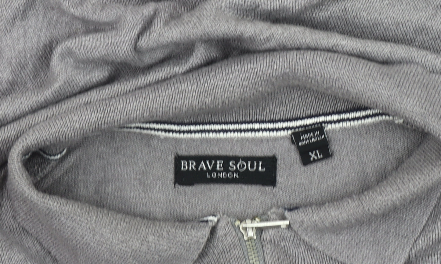 Brave Soul XL Men's Grey Collared Full Zip Jumper