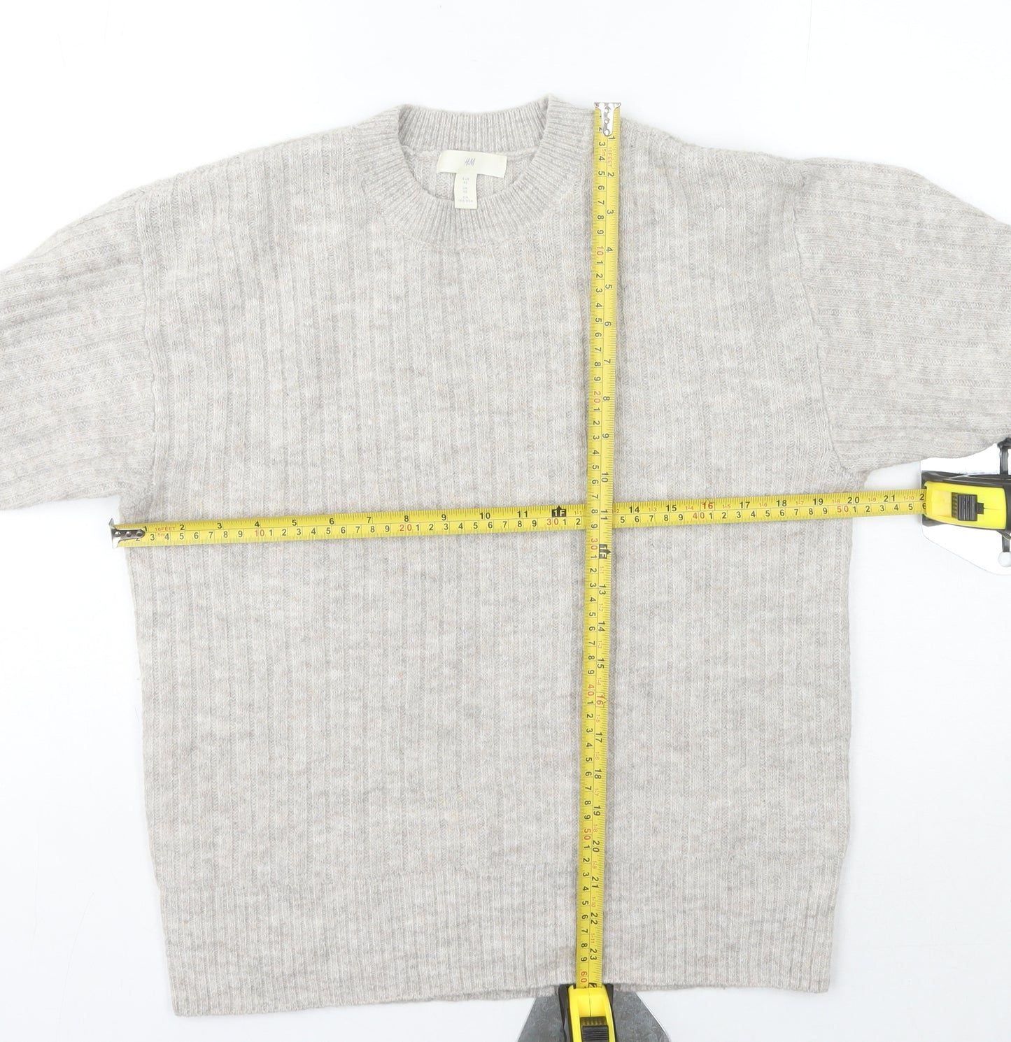 H&M Women's Beige Ribbed Pullover Jumper XS