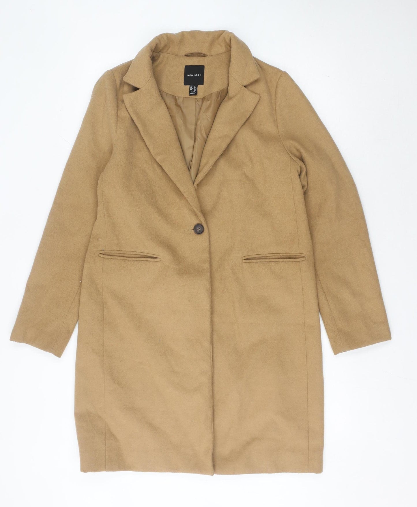 New Look Women's Beige Mid-Length Coat, Size 12, Classic Style