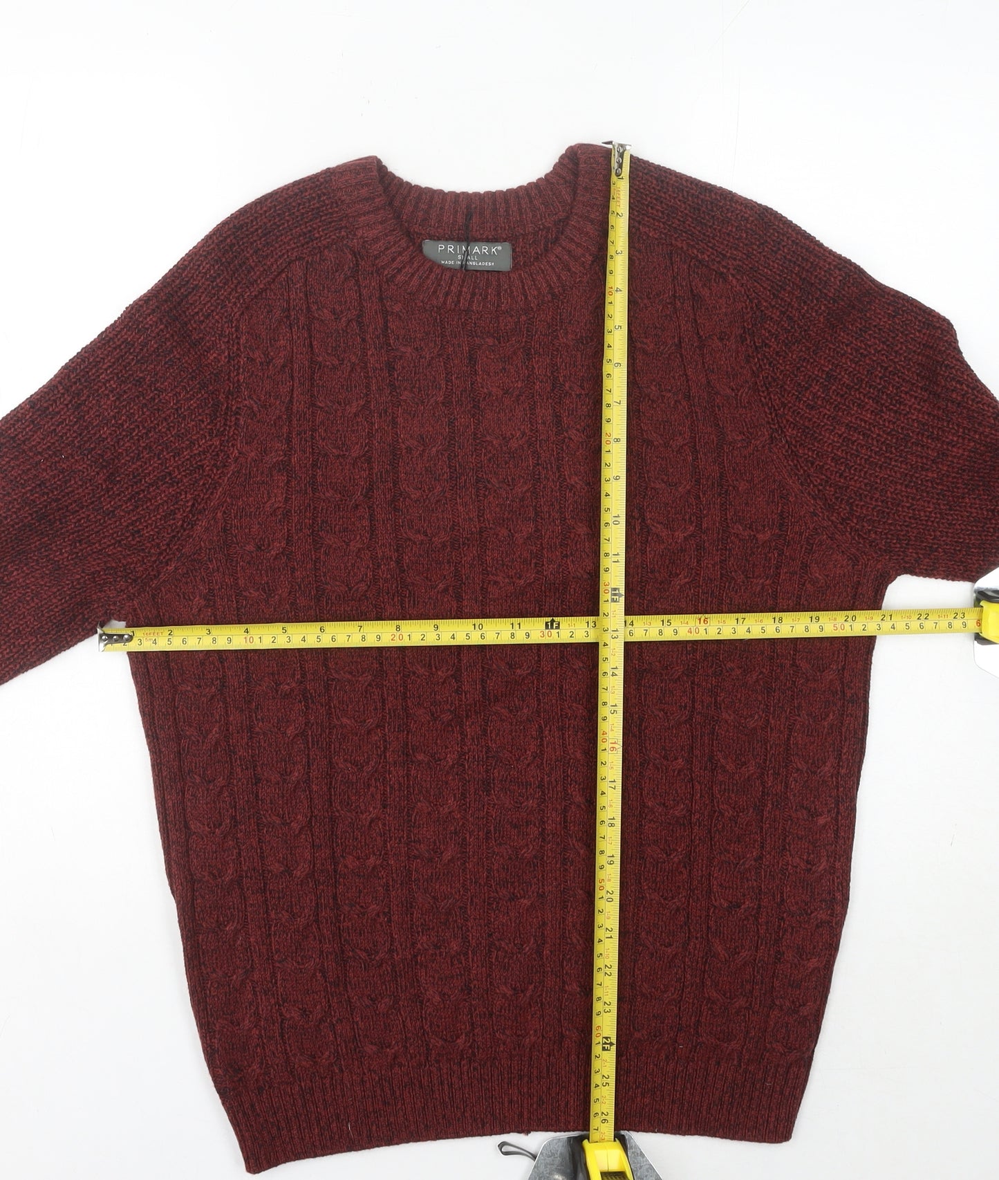 Primark Men’s Red Cable-Knit Pullover Jumper, Size S