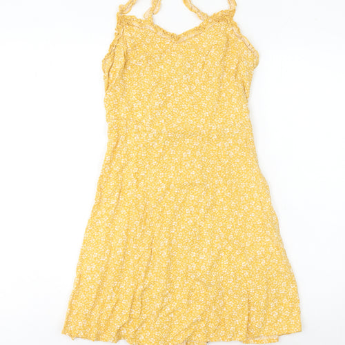 New Look Women's Yellow Floral Dress Size 8