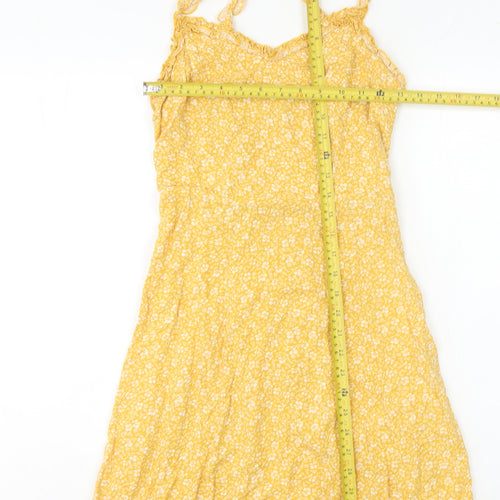 New Look Women's Yellow Floral Dress Size 8