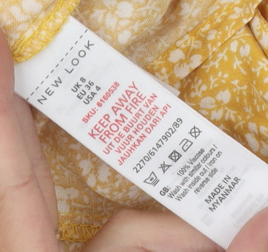 New Look Women's Yellow Floral Dress Size 8