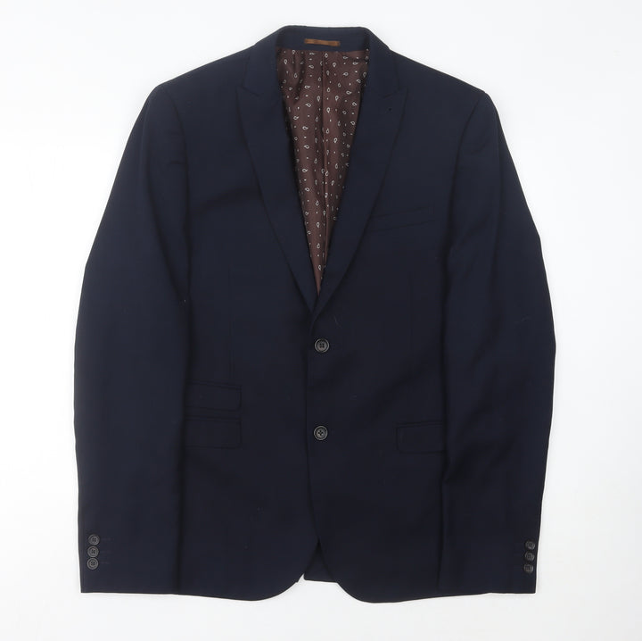 Next Men's Blue Blazer, 42 L, Notch Lapel Winter Formal