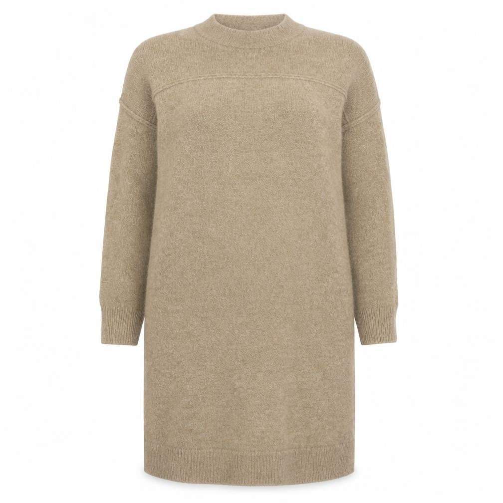 Front view of Superdry Women's Beige V-Neck Knit Dress, size 14