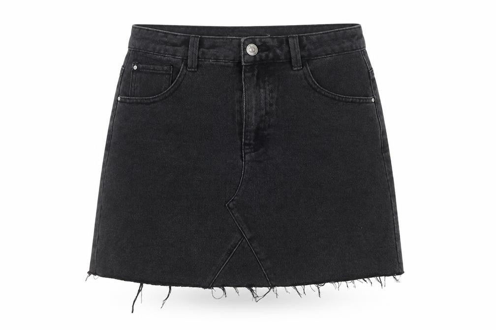 Front view of Denim Co Women's Black A-Line Denim Skirt, size 12